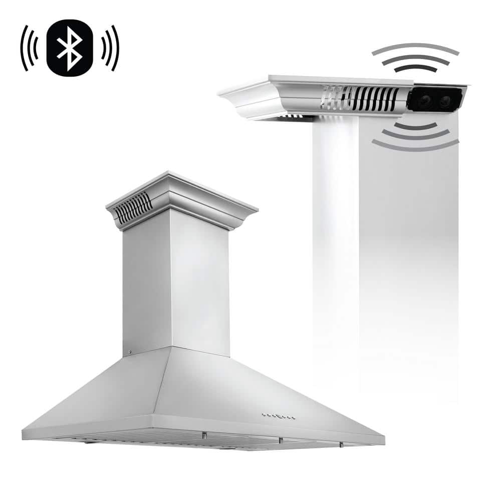 30 in. 400 CFM Ducted Vent Wall Mount Range Hood in Stainless Steel with Built-in CrownSound Bluetooth Speakers