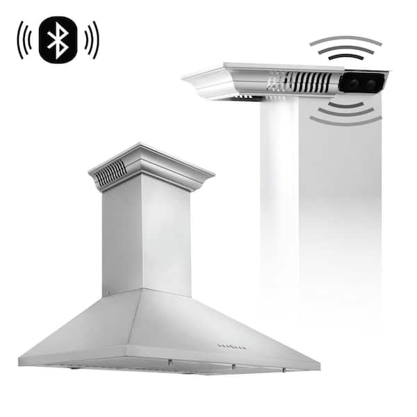 ZLINE Kitchen and Bath 30 in. 400 CFM Ducted Vent Wall Mount Range Hood in Stainless Steel with Built-in CrownSound Bluetooth Speakers