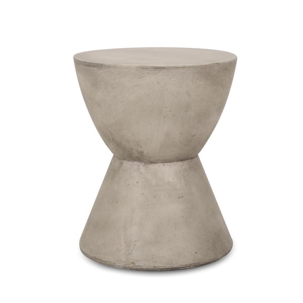 15 in. Light Gray Concrete Side Table, MGO Pedestal End Table for Patio Garden