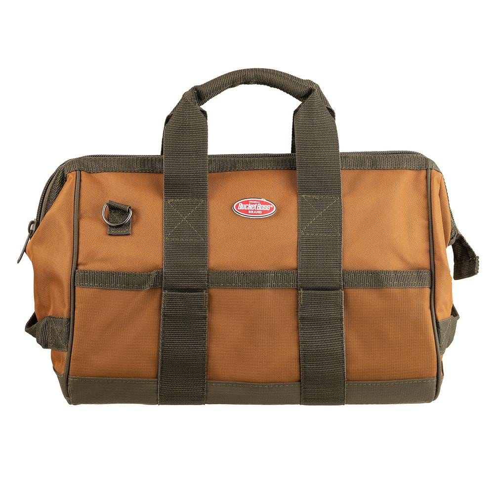 Brown and Green 16" Polyester Tool Bag with Pockets