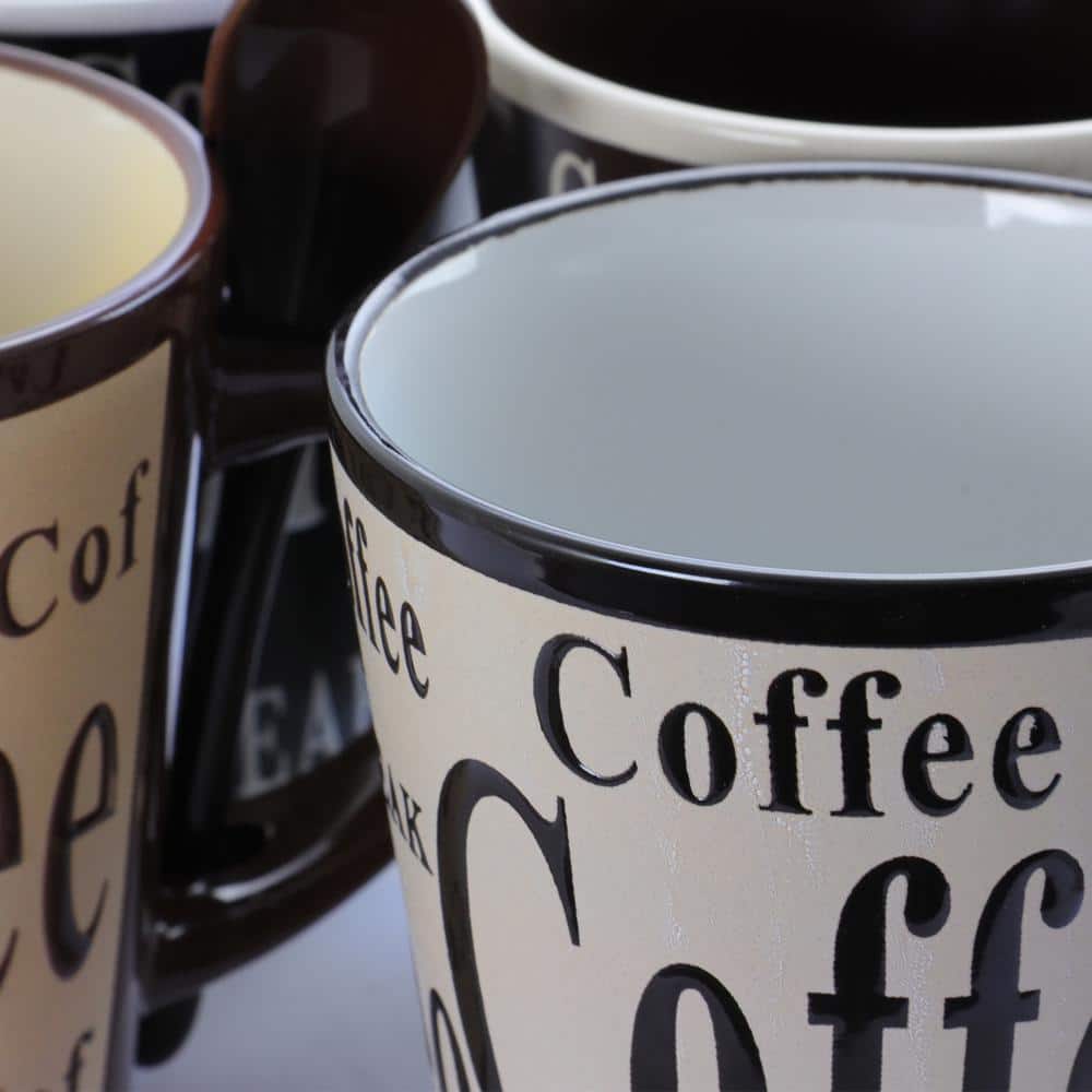 Assorted Colors Ceramic Coffee Mug Set with Spoons, 4 Count