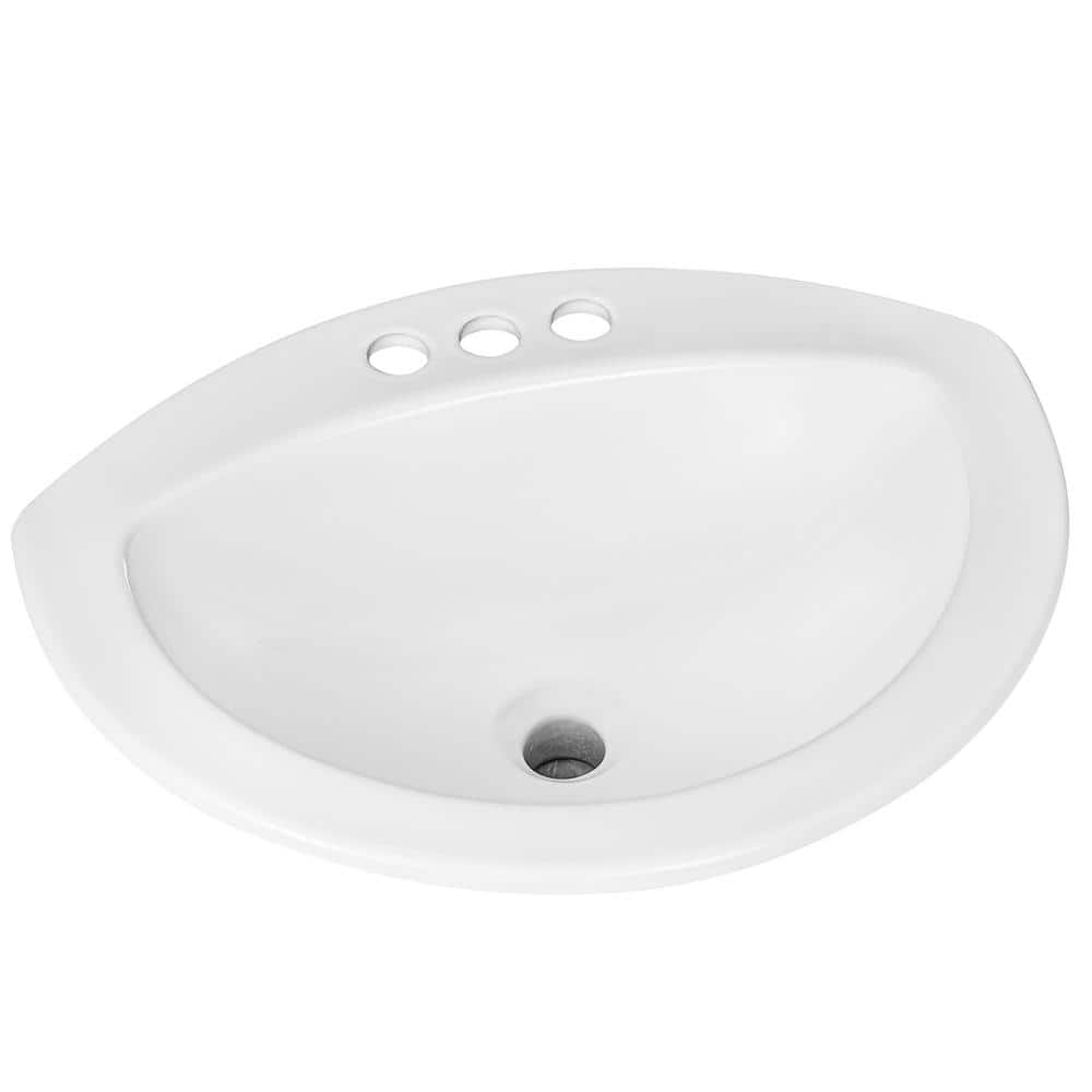 Glacier Bay 21 in. SemiOval Dropin Bathroom Sink in White 1300154W