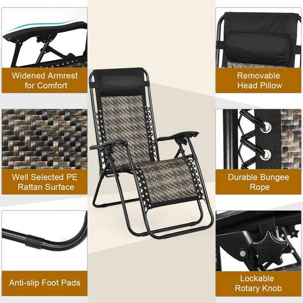 Gymax Folding Rattan Patio Zero Gravity Chair Lounge Recliner W/ Pillow 