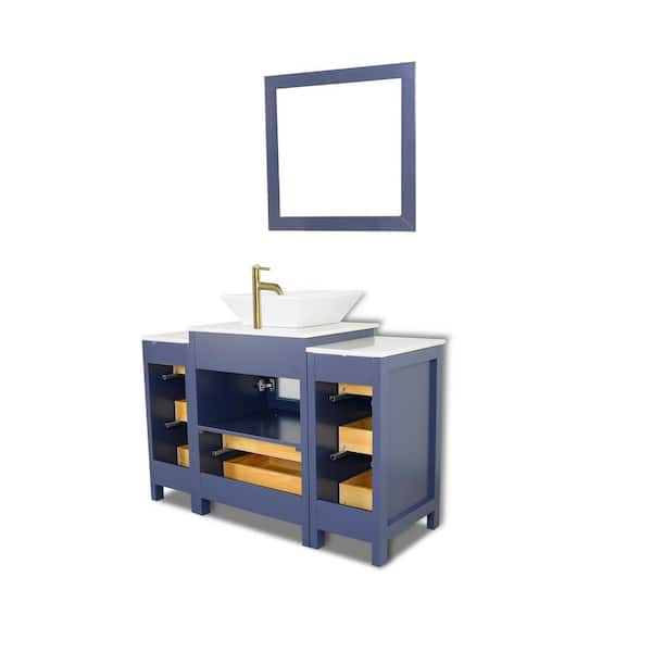 Ravenna 48 in. W Single Basin Bathroom Vanity in Blue with White Top in Engineered Marble Top and Mirror