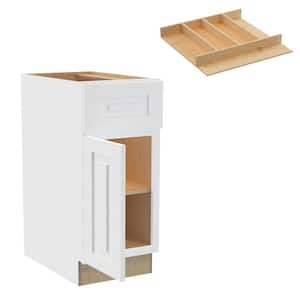 Grayson 15 in. W x 24 in. D x 34.5 in. H Pacific White Painted Plywood Shaker Assembled Base Kitchen Cabinet Lft UT Tray