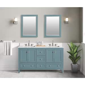 Beverly 61 in. W x 22 in. D x 35 in. H Double Sink Freestanding Vanity in Teal w/ White Engineered Solid Surface Top