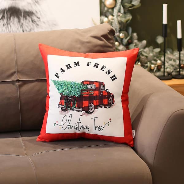 MIKE & Co. NEW YORK Christmas Truck Decorative Single Throw Pillow 18 in. x  18 in. Red and White and Green Square for Couch, Bedding 50-712-3199-1 -  The Home Depot