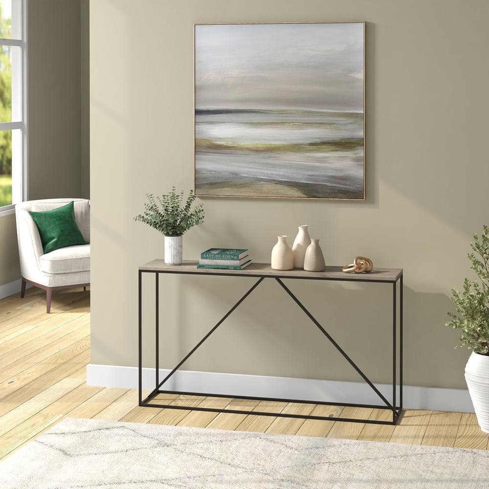 Nia 55" Blackened Bronze and Antiqued Gray Oak Console Table