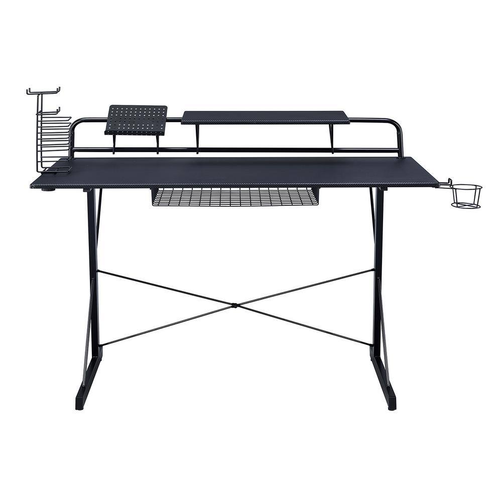 Black Carbon Fiber Gaming Desk with Drawer and Cup Holder
