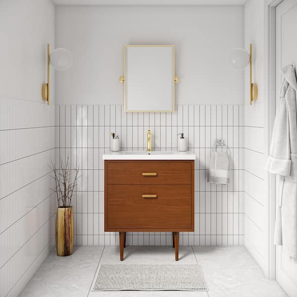 Brandy 30.5 in. W x 18 in. D x 34.7 in . H Bath Vanity in Honey Walnut with Ceramic White Top and Faucet