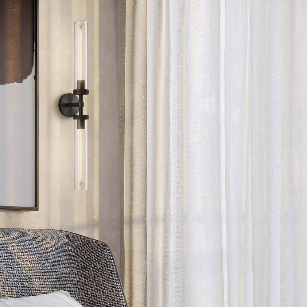 Modern Black 30" Double Glass Tube Wall Sconce
