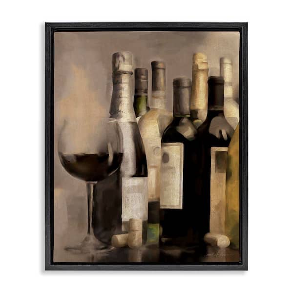 Stupell Industries Wine Glass with Bottles by Carol Robinson Black Floater Frame Food Graphic Art Print 31 in. x 25 in.
