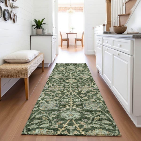 Mayfield Premium Machine Washable Abstract AMF1087 Green 2 ft. 3 in. x 7 ft. 6 in. Runner Rug
