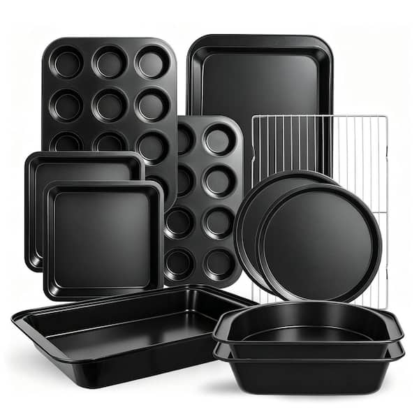 11-Piece Black Nonstick Baking Pans Set, Professional Grade Carbon Steel Bakeware with Premium Coating, Dishwasher Safe
