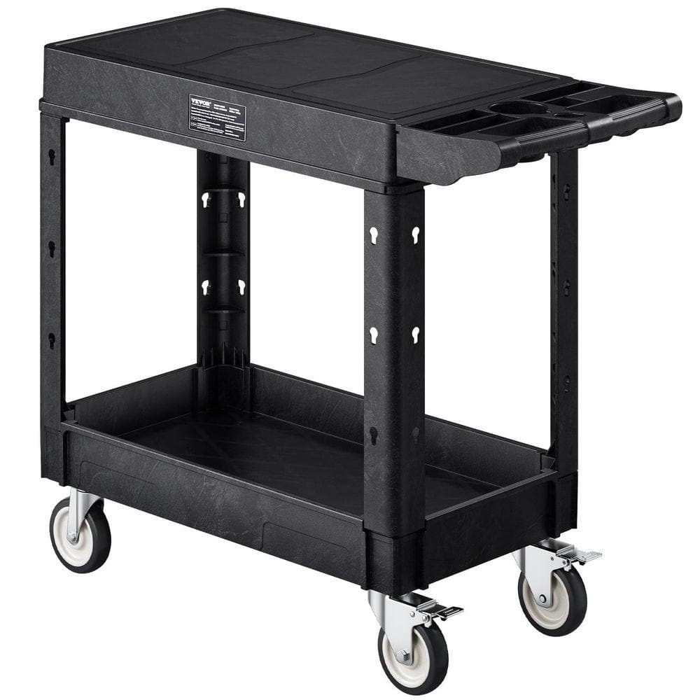 Utility Cart 550 lbs. Capacity 31.3 x 17.7 in. 2-Shelf Plastic 360° Swivel Wheels (2 with Brakes) Hand Trunk