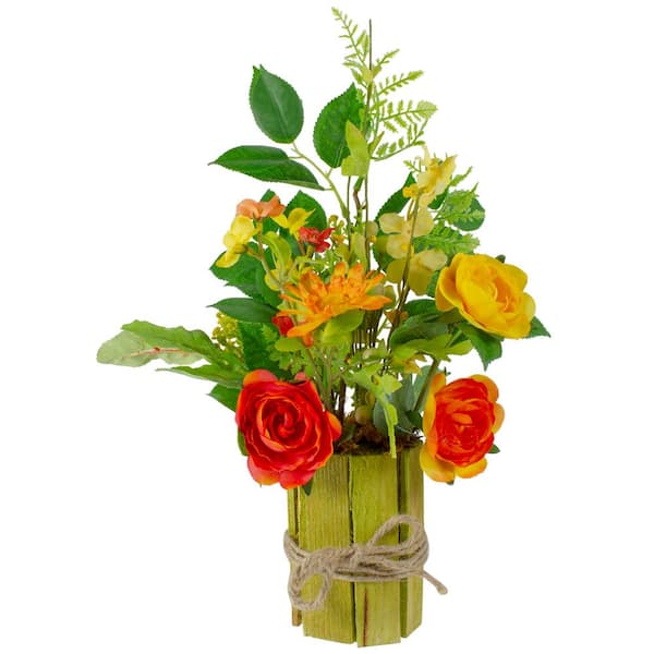 Northlight 13 in. Potted Ranunculus and Rose Floral Spring Table ...