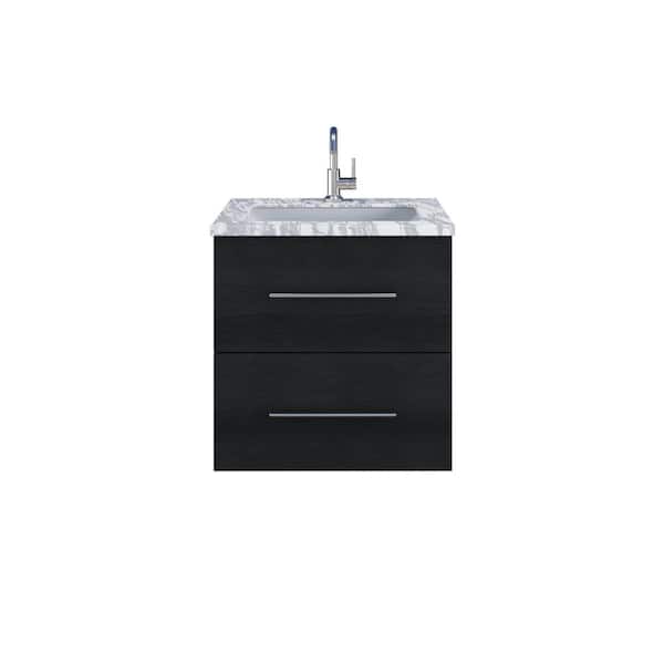 Napa 24 in. W x 22 in. D x 21.75 in. H Single Sink Bath VanityWall in Black Ash with White Carrera Marble Countertop