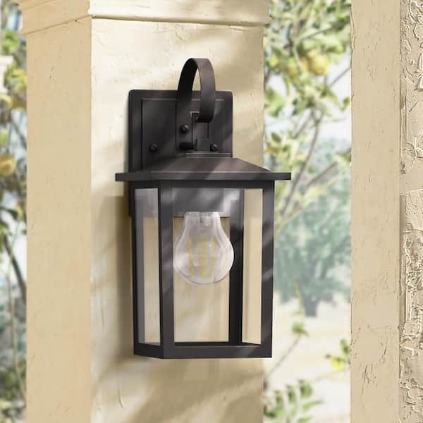Hawaii 12.5 in. H 1-Bulb Black Hardwired Outdoor Dusk to Dawn Wall Lantern Sconce with LED Bulb