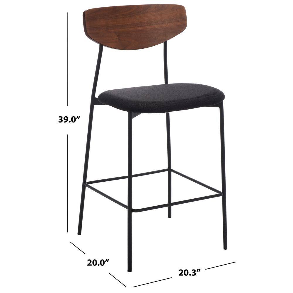 Retro-Chic Walnut & Black Leather Saddle Style Counter Stool