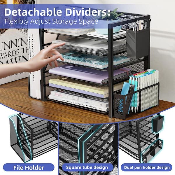 N/A. Black 18 in x 13 in Metal 6-Tier Desktop File Organizer with