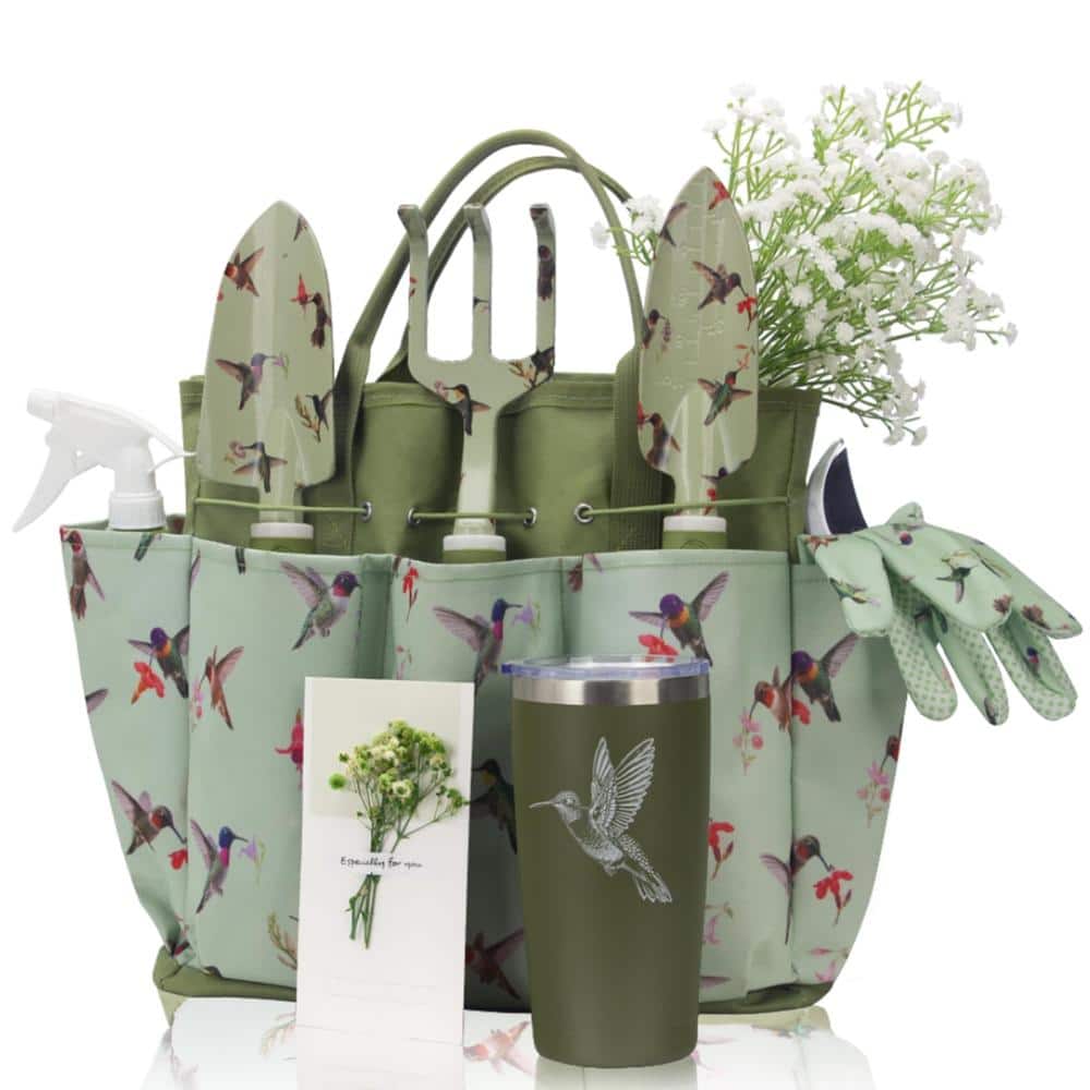 12.8 in. Garden Tool Set with Tote and Hummingbird Print Green 9-Piece price history on PriceWatchPro