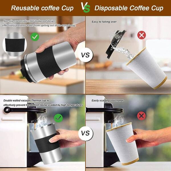 12 oz Silver Black Stainless Steel Travel Coffee Mug Thermal Tumbler Hot  Cold Drinkware with Lid, 1 Piece 29ESA05644 - The Home Depot