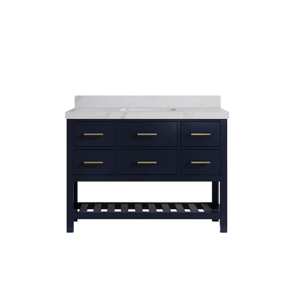 Willow Collections Parker 48 in. Single Sink Freestanding Navy Blue Bath Vanity with Calacatta Sienna Qt. Top Unassembled