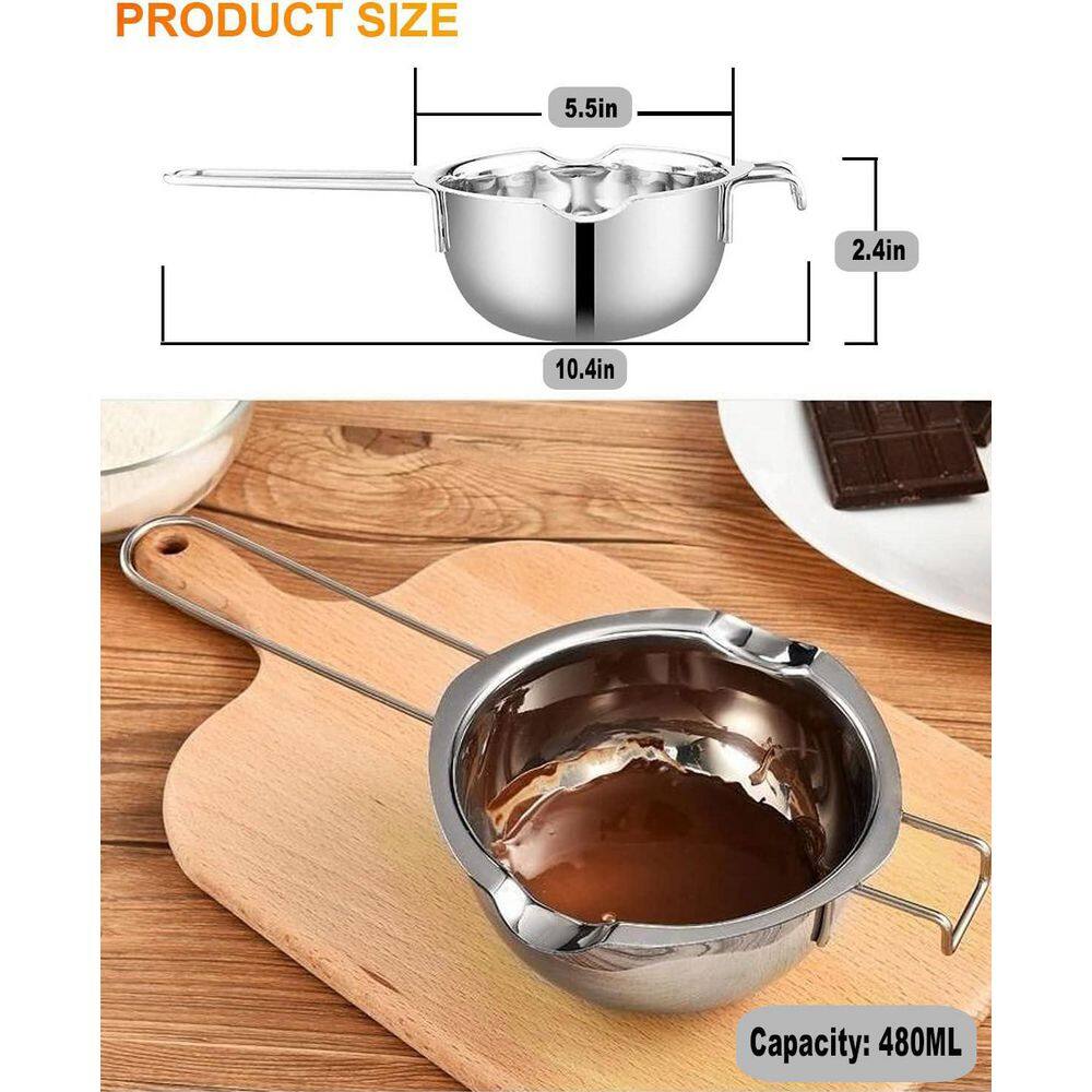 Double Boiler Series 0.5 qt, Stainless Steel Silver Finish Kitchen Pot with Dual Pour Spouts and Cool Handle - Thumbnail 5