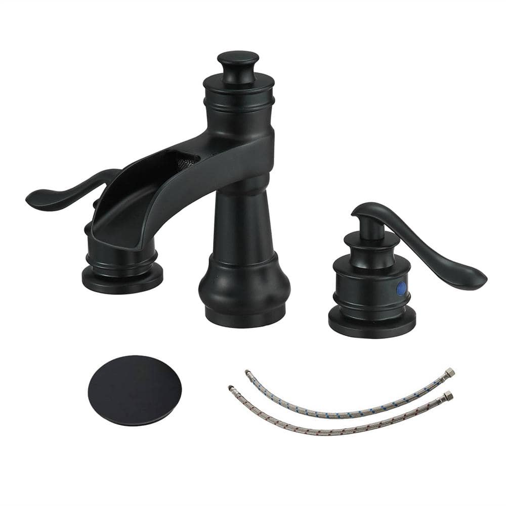 8 in. Widespread Waterfall Double Handle Bathroom Faucet with Drain Assembl