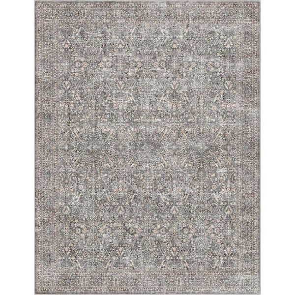 Gray 7 ft. 7 in. x 9 ft. 10 in. Flat-Weave Asha Isolde Vintage Oriental Botanical Area Rug