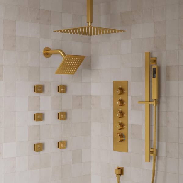 YAWWALK Thermostatic Valve 15-Spray 16 and 6 in. Dual Ceiling