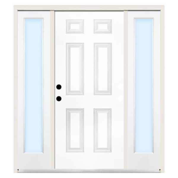 Steves & Sons 68 in. x 80 in. 6-Panel Right-Hand Primed Steel Prehung Front Door w/ 14 in. Clear Glass Sidelite and 6 in. Wall