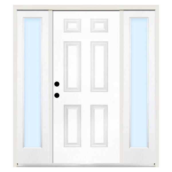 Steves & Sons 72 in. x 80 in. 6-Panel Right-Hand Primed Steel Prehung Front Door w/ 16 in. Clear Glass Sidelite and 4 in. Wall