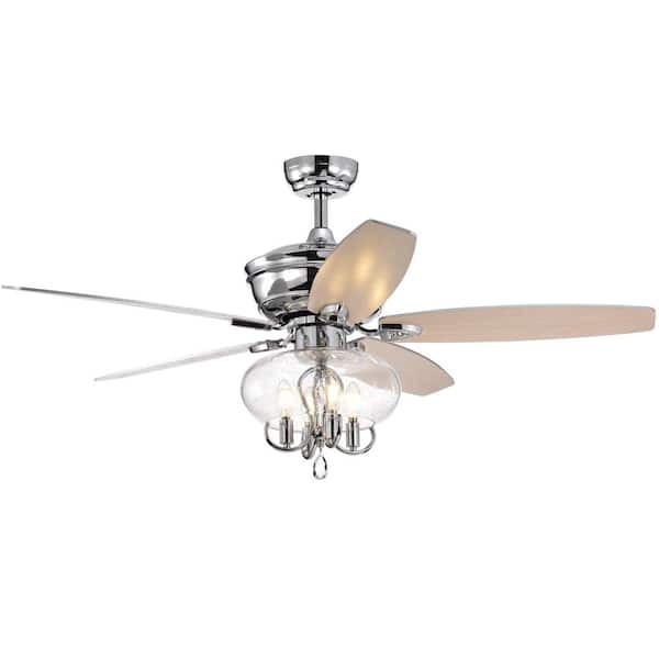 HKMGT 52 in. Indoor Chrome Ceiling Fan with Glass Lampshade, 2-Color-Option Blades and Remote Included