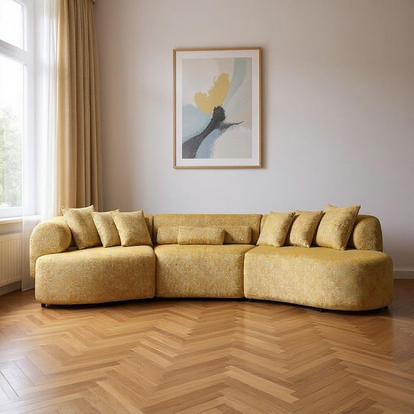145.00 in. Track Arm 3 piece Wool Curved Sectional Sofa in. Yellow