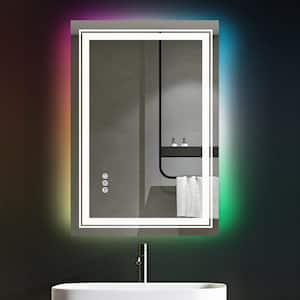 RGB 24 in. W x 36 in. H LED Rectangular Frameless Mirror with Backlit Light, Anti-Fog Memory Wall Bathroom Vanity Mirror