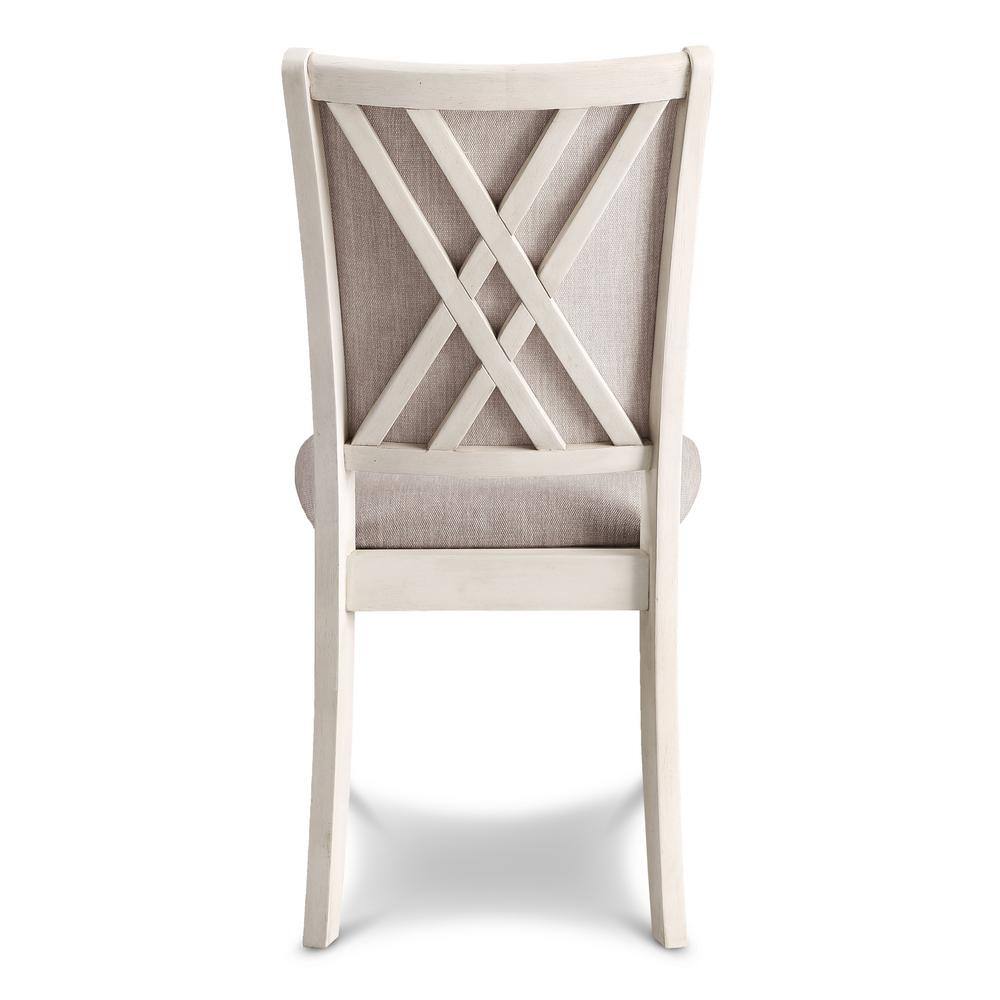 Bisque Upholstered Solid Wood Dining Chair with Cross Back (Set of 2)
