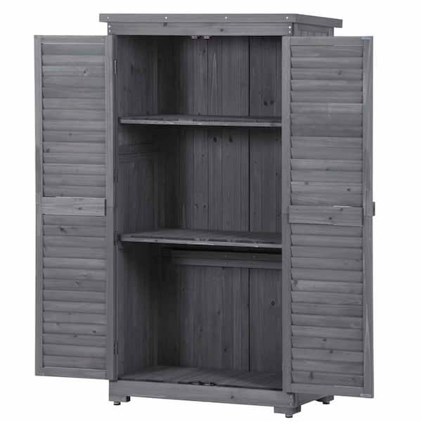 Zeus & Ruta 2.5 ft. W x 1.5 ft. D Wooden Garden Shed 3-Tier Patio Storage Cabinet Outdoor Organizer Gray 4.4 sq. ft.