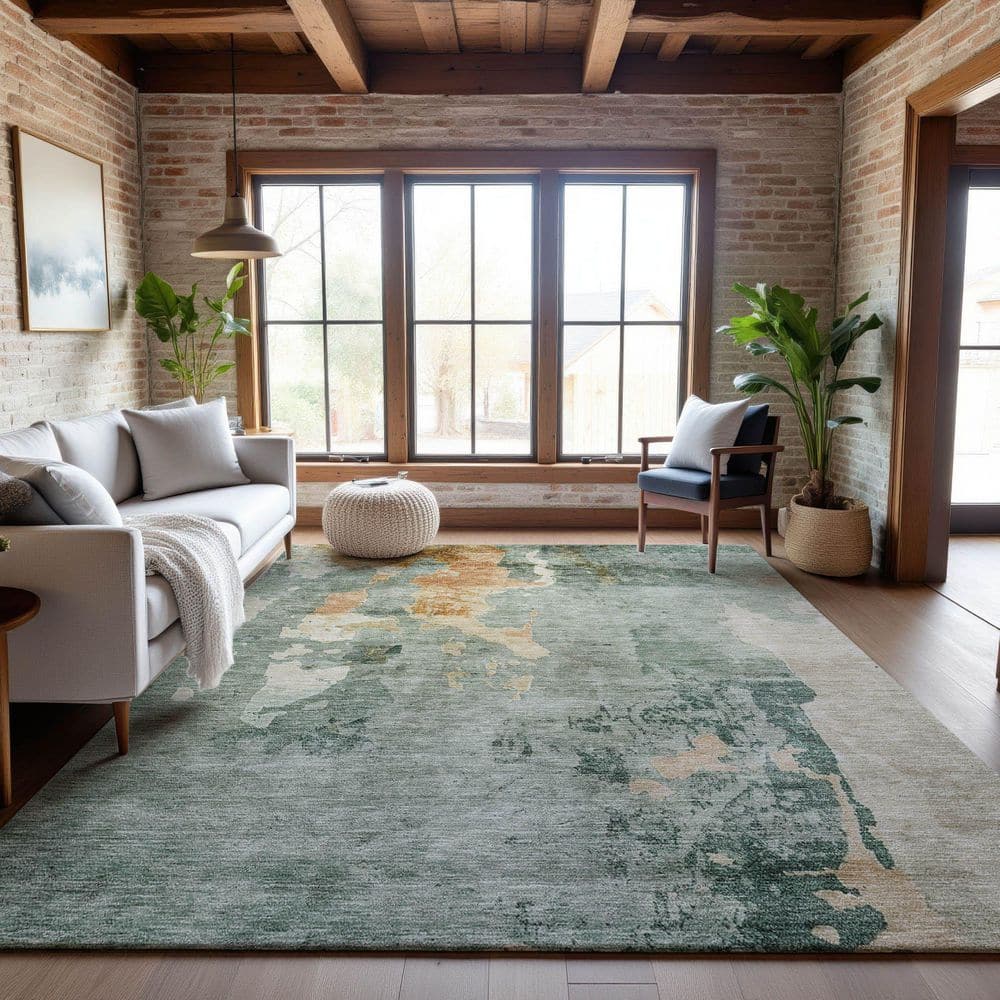 Mayfield Premium Machine Washable Abstract AMF1157 Seafoam 10 ft. x 14 ft. Area Rug price history on PriceWatchPro