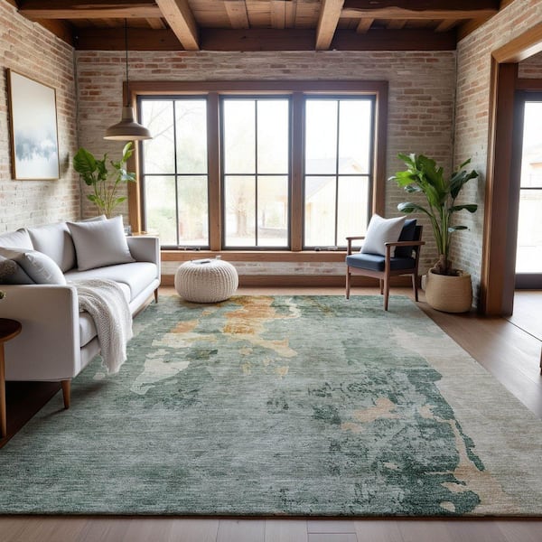 Mayfield Premium Machine Washable Abstract AMF1157 Seafoam 9 ft. x 12 ft. Area Rug