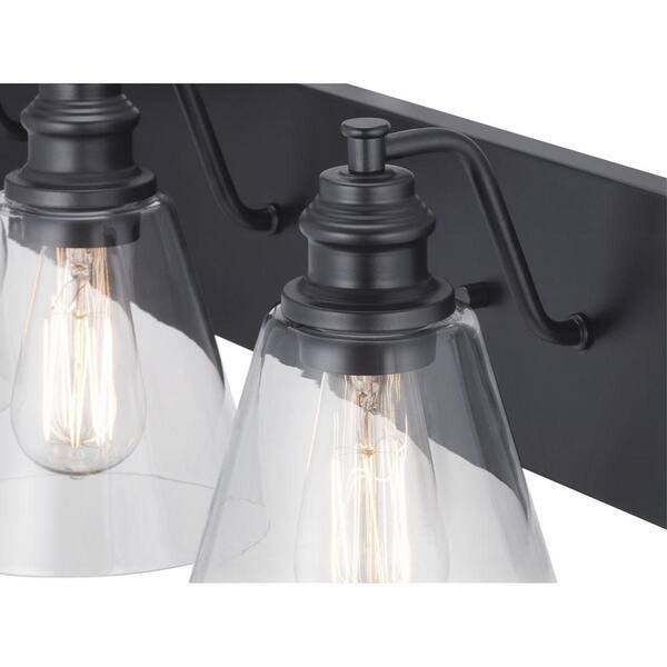 3-Light Matte Black Vanity Light with Clear Glass Shades Elsey Manor 24 in 