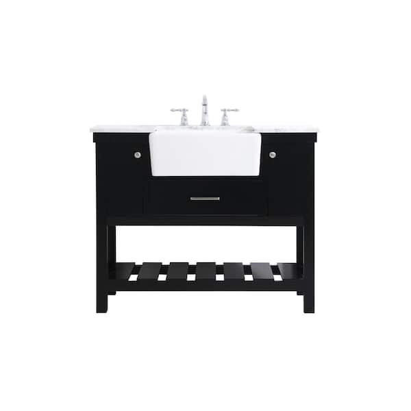 Unbranded Simply Living 42 in. W x 22 in. D x 34.125 in. H Bath Vanity in Black with Carrara White Marble Top