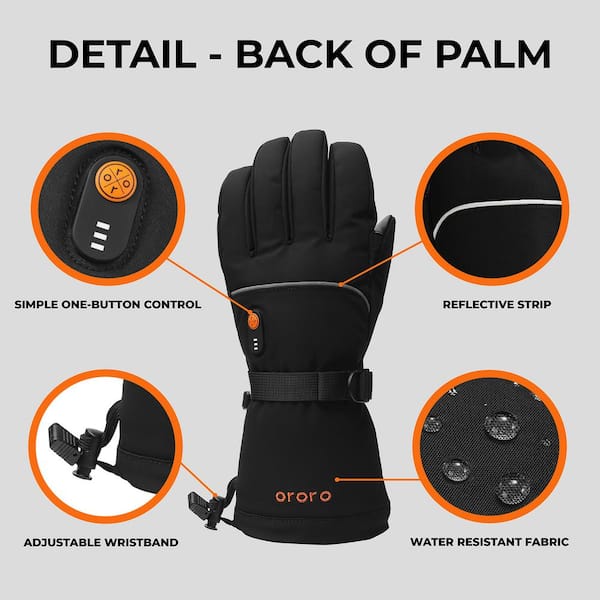 HEATED GLOVES 電熱機能付きグローブ ORORO Unisex Large Black Rechargeable Heated Gloves for Skiing