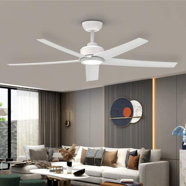 QRMOK W5 52 in. LED Indoor White Ceiling Fan with Light and Remote, Reversible DC Motor, 5
