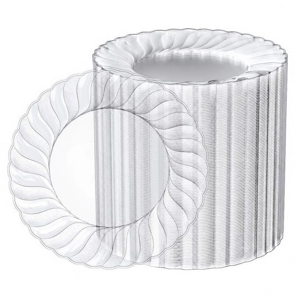 100-Piece 6 in. Clear Plastic Plates, Disposable Heavy Duty Salad Dessert Plates for Weddings, Parties and Events