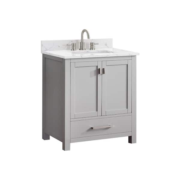 Modero 31 in. Single Sink Chilled Gray Bath Vanity with Cala White Engineered Stone Top