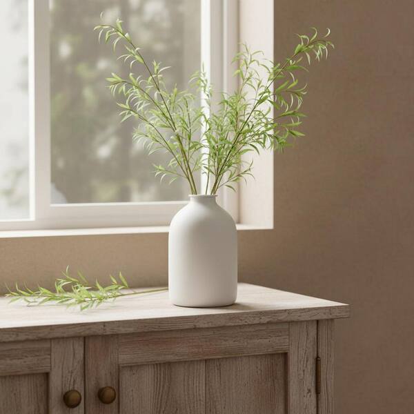 0504-081 花瓶 Matte White Iron Flower Bottle Vase - 8 in. Japandi Minimalist