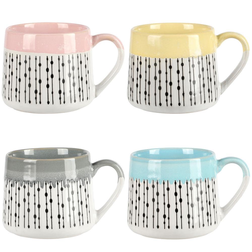 Palmridge 15oz Ceramic Coffee Mug Set in Pink, Yellow, Gray, and Blue