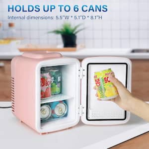8 in. 0.14 cu. ft. Mini Refrigerator in Pink, 4L/6-Can Portable Cooler Refrigerator for Skincare, Beverage, Food