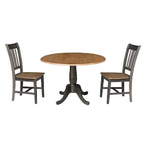 Set of 3 Pieces in Hickory/Washed Coal 42 in. Round Top Ped Table - with 2 RTA Chairs
